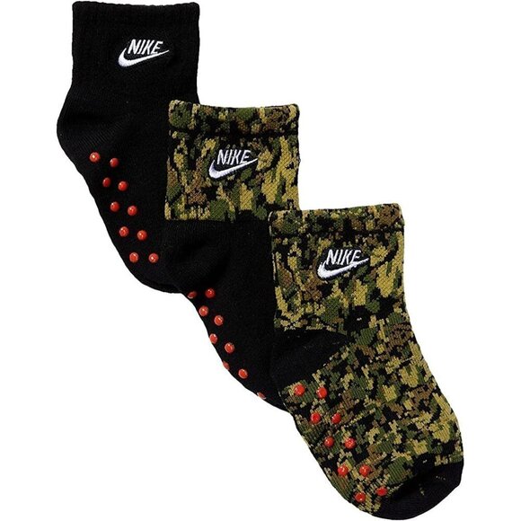 Nike Baby Boy Grippy Green Camo Ankle Socks 3 Pack - Picture 2 of 8